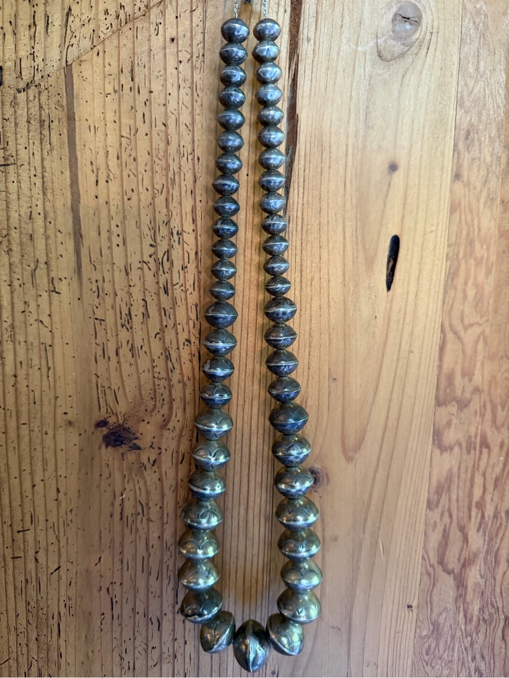 Native American-Navajo hand made sterling silver graduated bead necklace